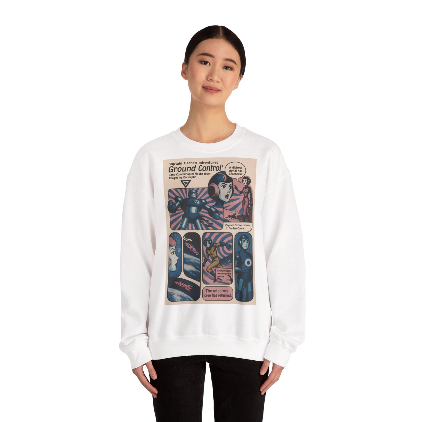 Sweatshirt – Retro Space Comic Sweatshirt – Captain Ozone „Ground Control“ Edition | True Insights Design mit Humor