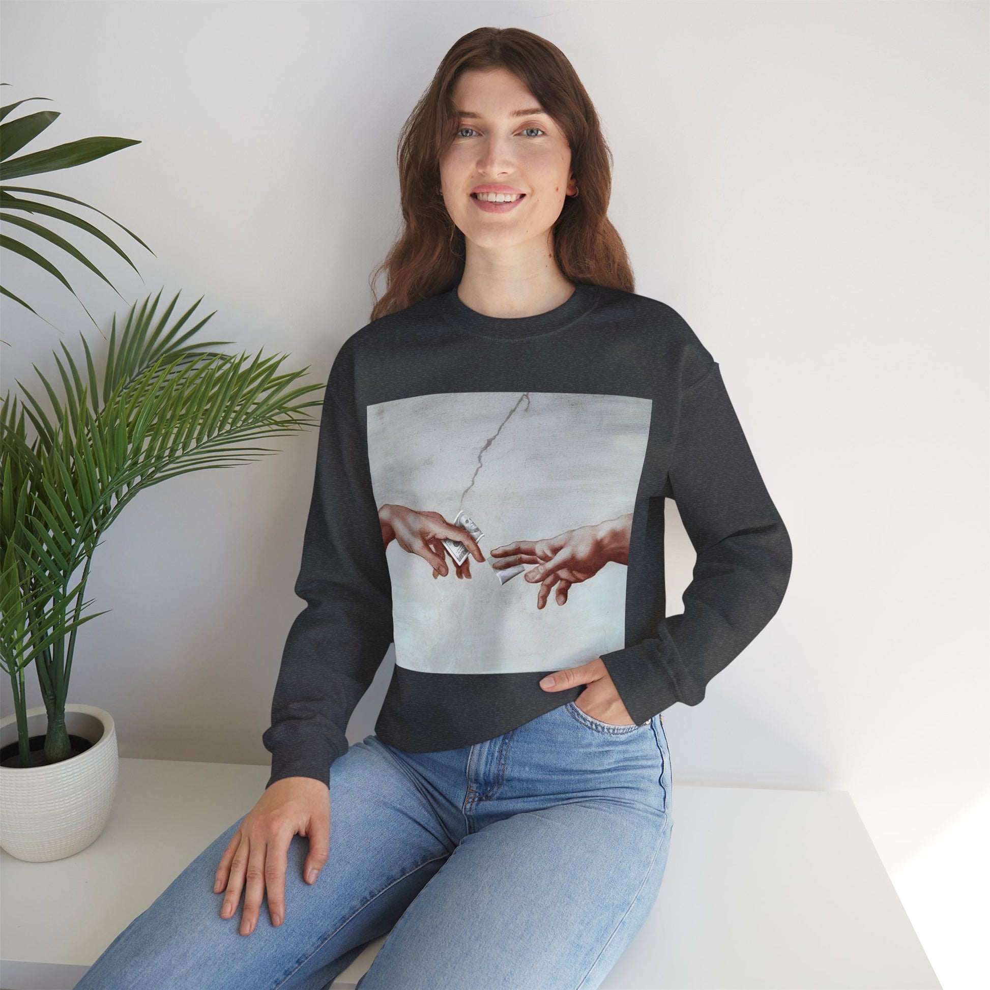 Sweatshirt – The Deal Sweatshirt – Satirische Kunst trifft Streetwear | Michelangelo Meme Design | True Insights Design mit Humor