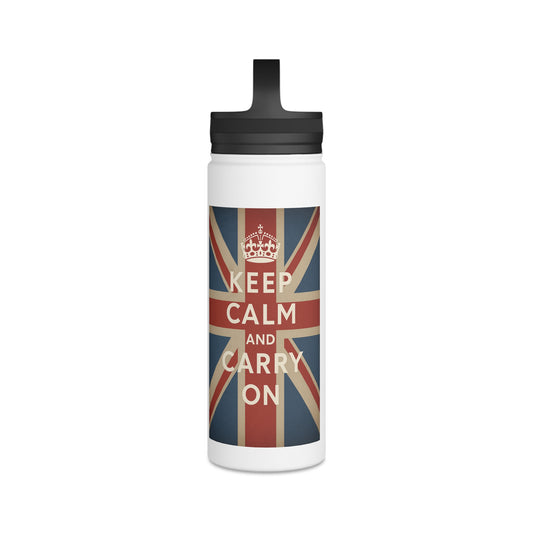 Keep Calm and Carry On Edelstahl Trinkflasche – Union Jack Vintage Design, Isoliert mit Griff-Deckel, Britisches Geschenk