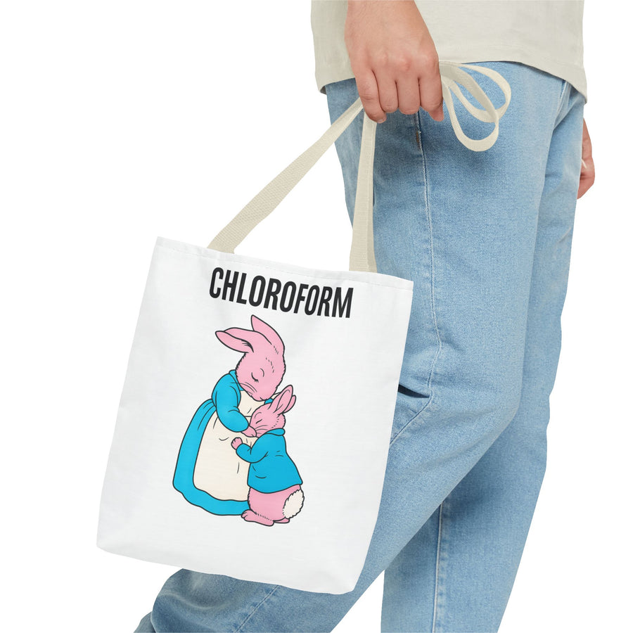 Chloroform Hasen Tote Bag - Lustige Parodie Stoffbeutel mit niedlichem Bunny Motiv - Schwarzer Humor Geschenk
