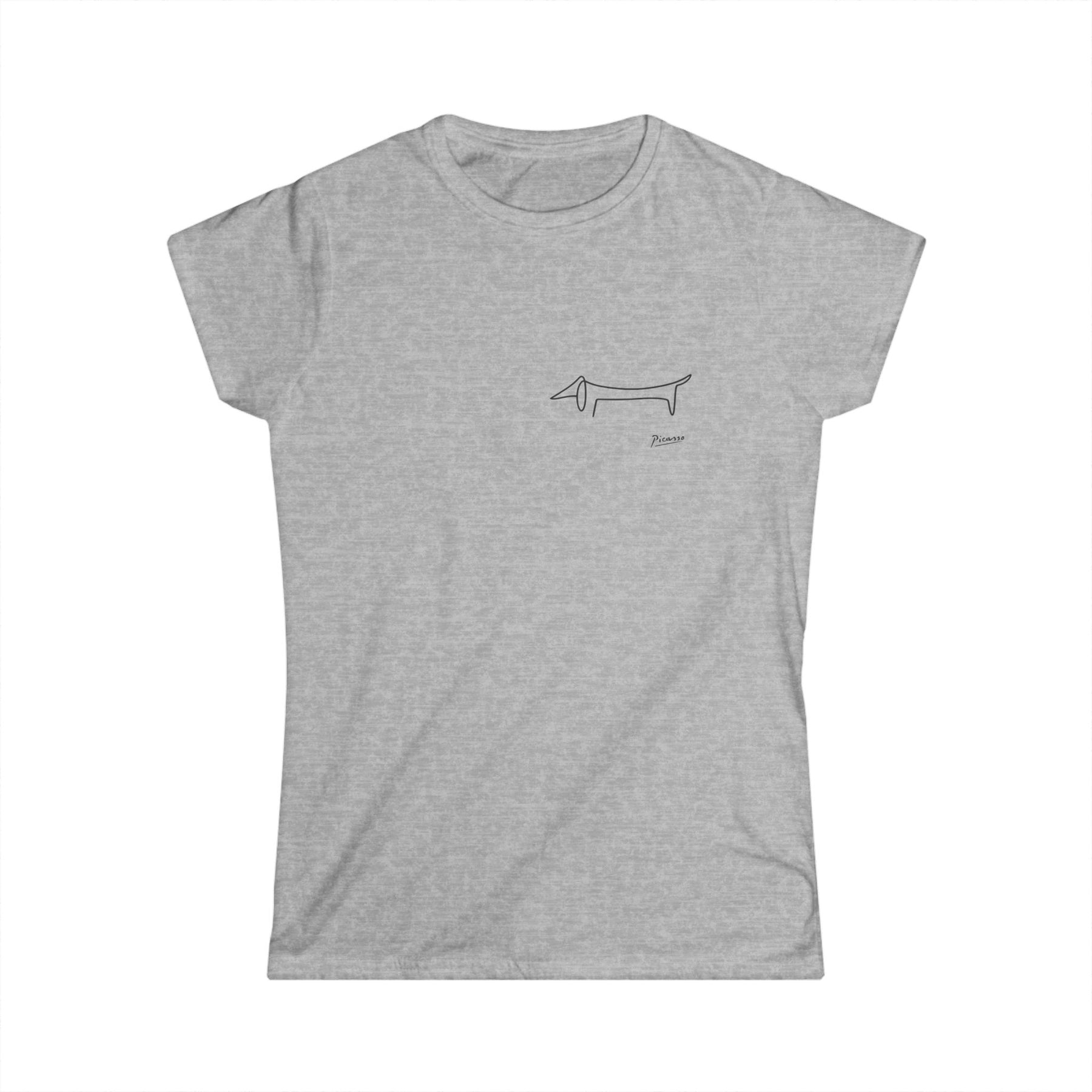True Insights Damen T-Shirt Picasso Dackel als minimalistische Linienzeichnung in Sport Grey