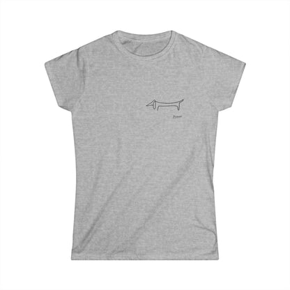 True Insights Damen T-Shirt Picasso Dackel als minimalistische Linienzeichnung in Sport Grey