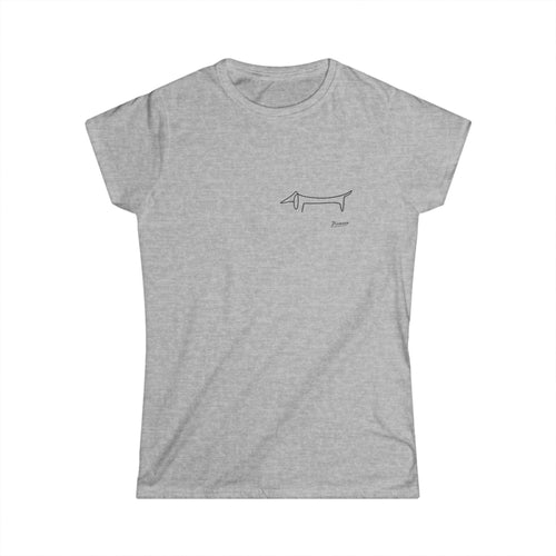 True Insights Damen T-Shirt Picasso Dackel als minimalistische Linienzeichnung in Sport Grey