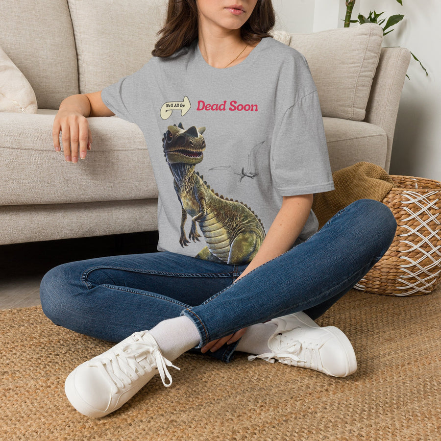 True Insights T-Shirt We'll All Be Dead Soon Dino Print, satirisches Shirt für Sarkasmus Fans