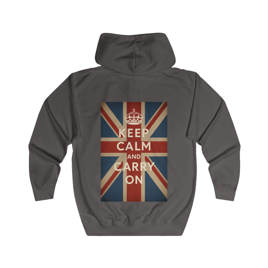 Keep Calm and Carry On Zip Hoodie - Union Jack culte - Veste à capuche rétro vintage UK Grande-Bretagne