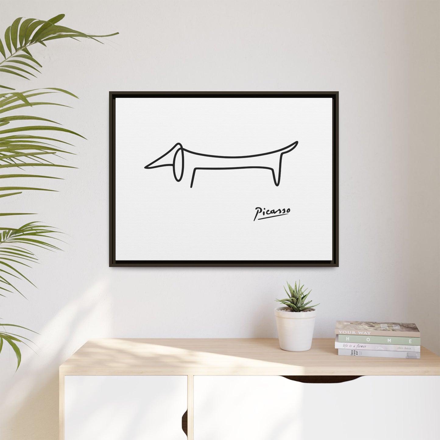Picasso-Dackel Line-Art Leinwand | Minimalistisches Wandbild | Modernes Hunde-Kunstwerk