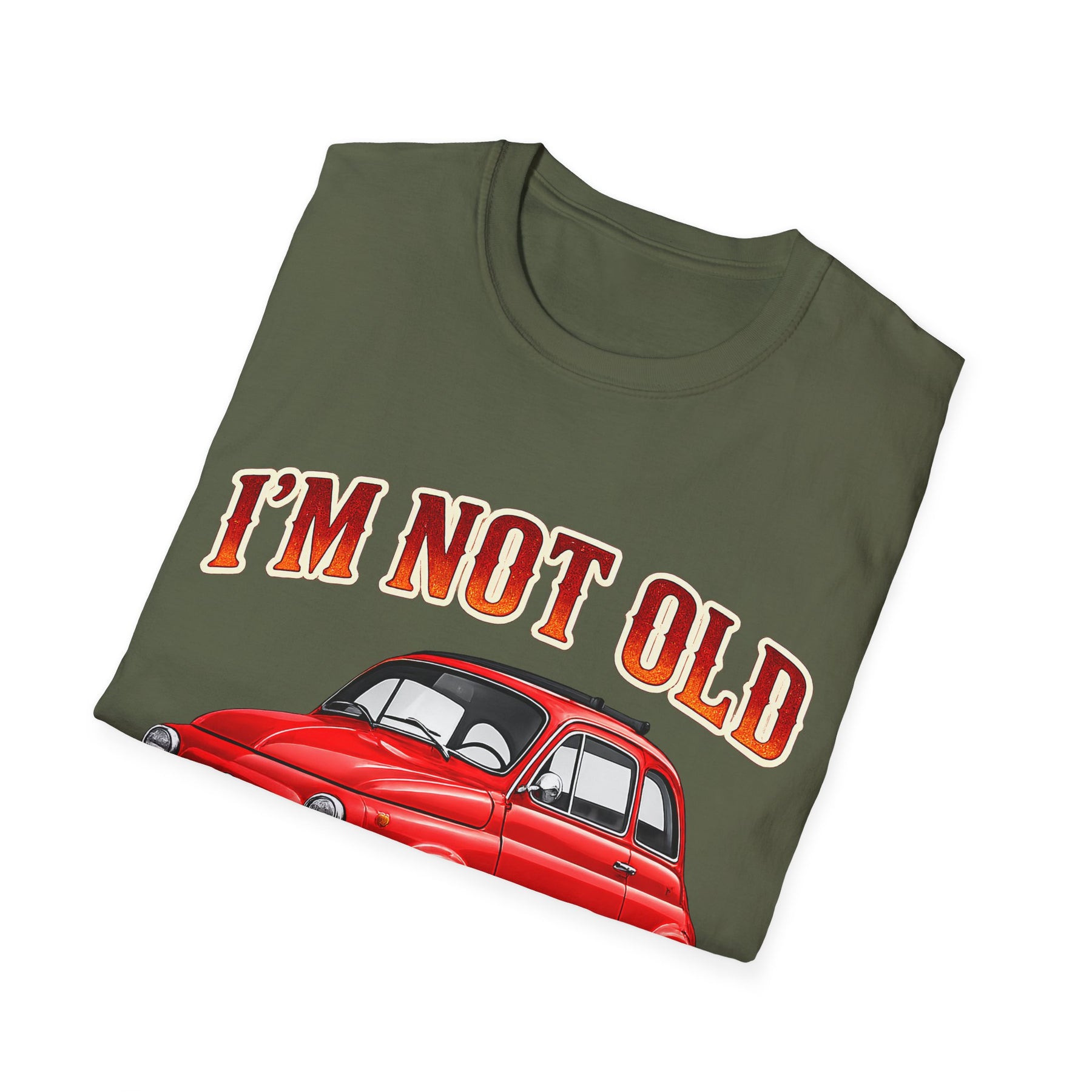 True Insights Retro T-Shirt roter Oldtimer Kleinwagen als Vintage Print, ideales Geschenk für Herren