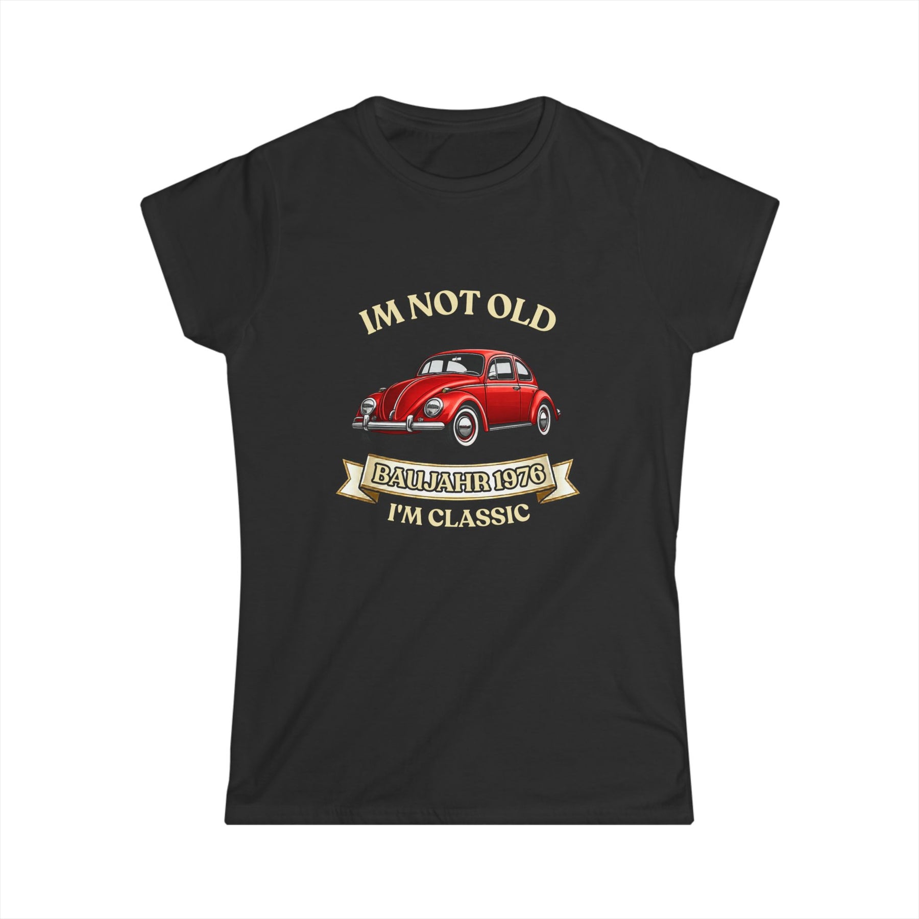 True Insights Damen Shirt Baujahr 1976 Vintage Käfer Auto Geschenk in Schwarz, 50. Geburtstag, Im Not Old Im Classic
