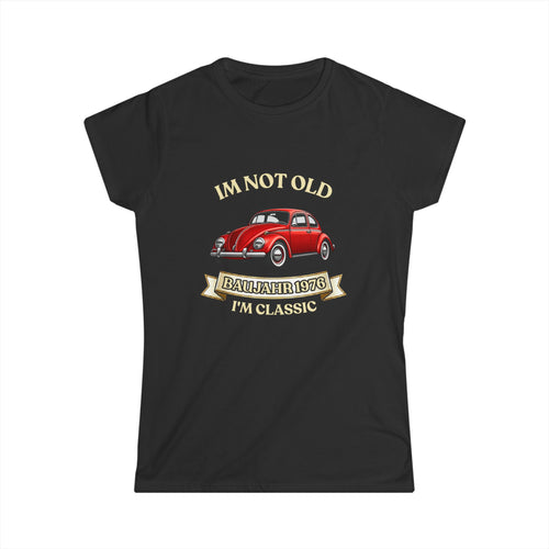 True Insights Damen Shirt Baujahr 1976 Vintage Käfer Auto Geschenk in Schwarz, 50. Geburtstag, Im Not Old Im Classic