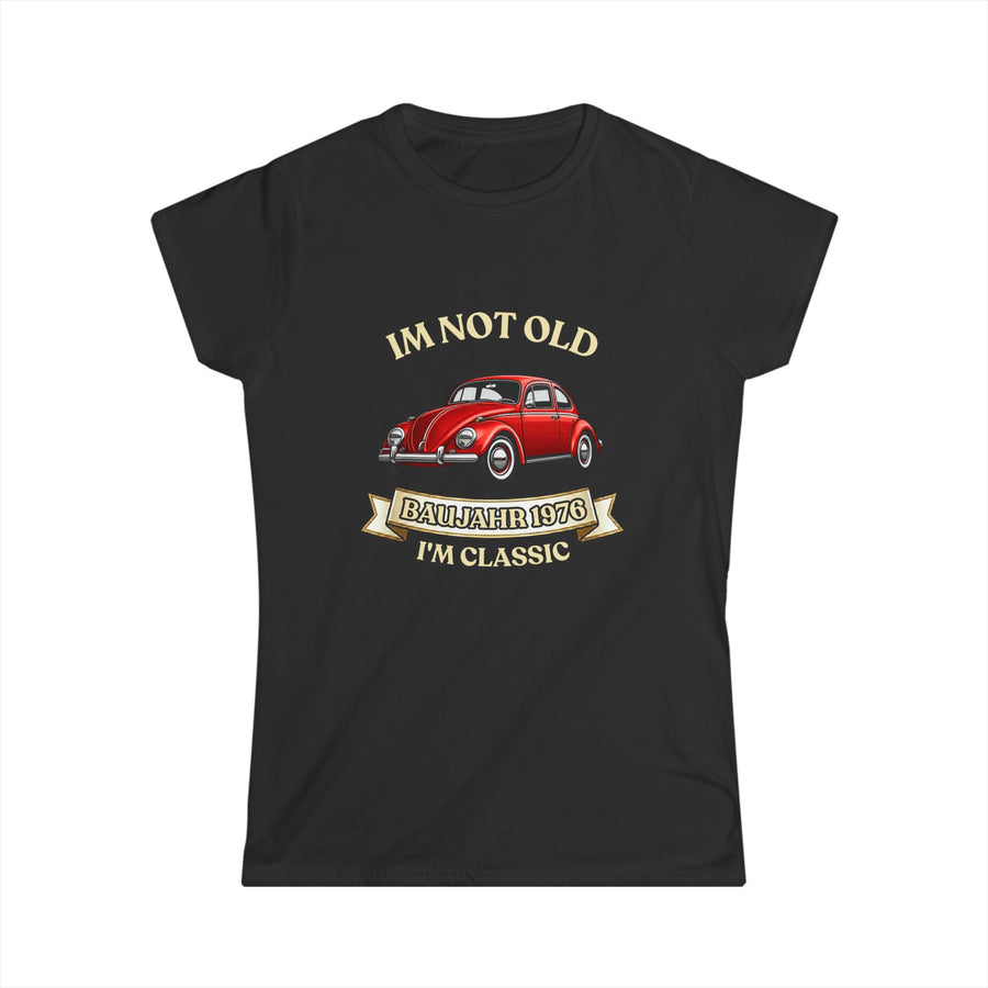 True Insights Damen Shirt Baujahr 1976 Vintage Käfer Auto Geschenk in Schwarz, 50. Geburtstag, Im Not Old Im Classic