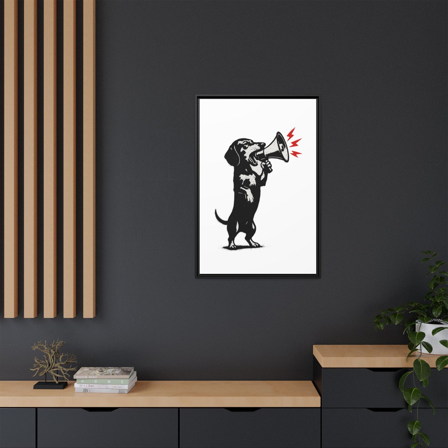 Dog with Megaphone – Satirisches Banksy-inspiriertes Kunstmotiv | Statement Design