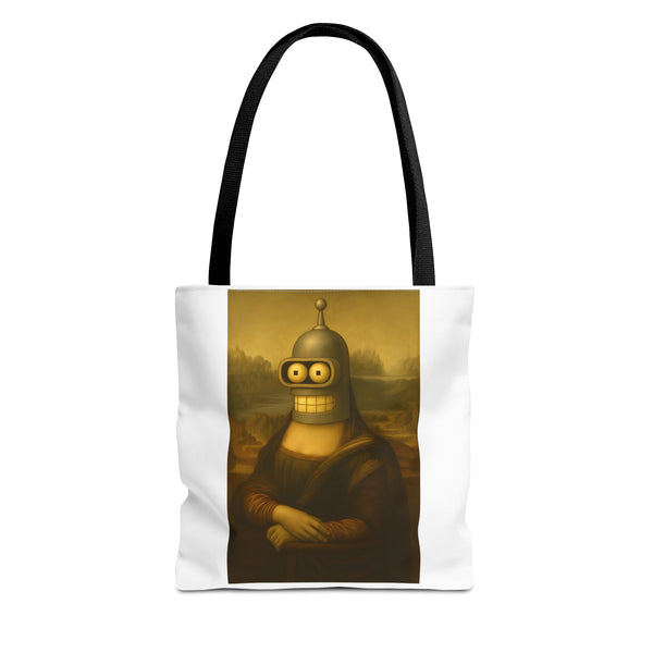 True Insights Tote Bag Mona Lisa Roboter Parodie Sci-Fi Motiv in Schwarz, satirischer Kunst Beutel