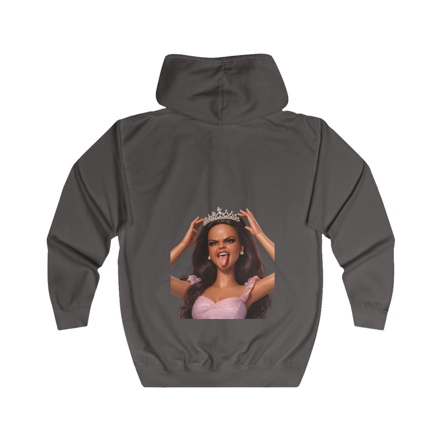 Barbicore Prinzessin Zip-Hoodie – Freches Puppen-Motiv mit Krone und Zunge raus