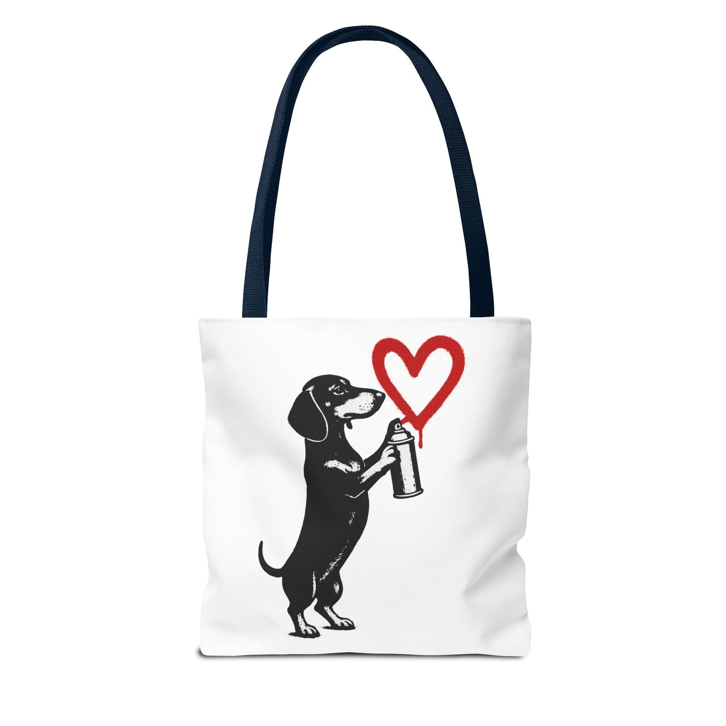 Banksy inspirierter Dackel Tote Bag Polyester – Street-Art Herz Sprühdose Beutel für Sport, Uni & Einkauf
