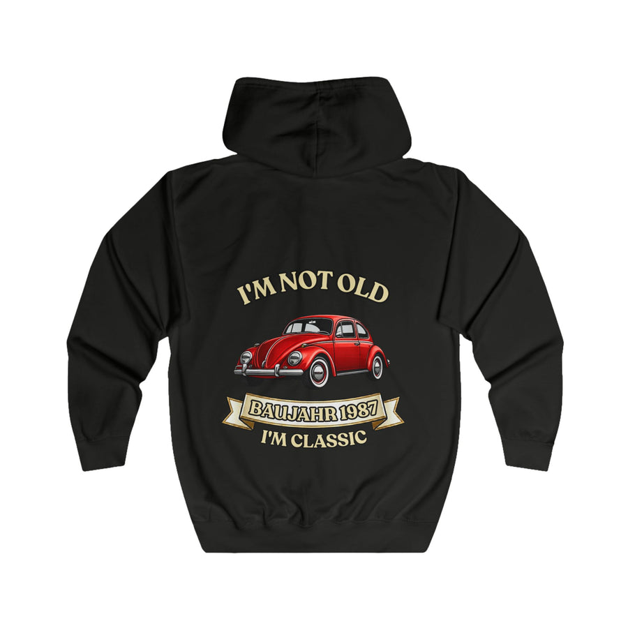 Geschenk zum 40. Geburtstag – Sweatjacke Jahrgang 1987 VW Käfer – Jet Black – Rückenansicht