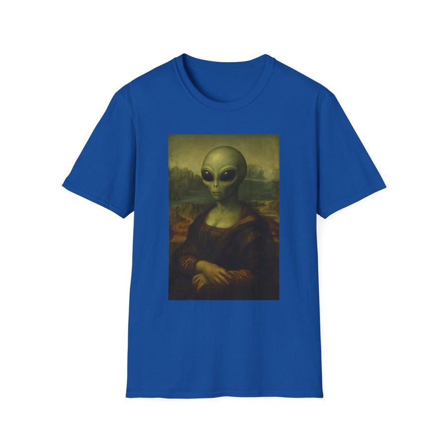 True Insights T-Shirt Mona Alien Kunstparodie Extraterrestrik in Royalblau, satirisches außerirdisches Motiv