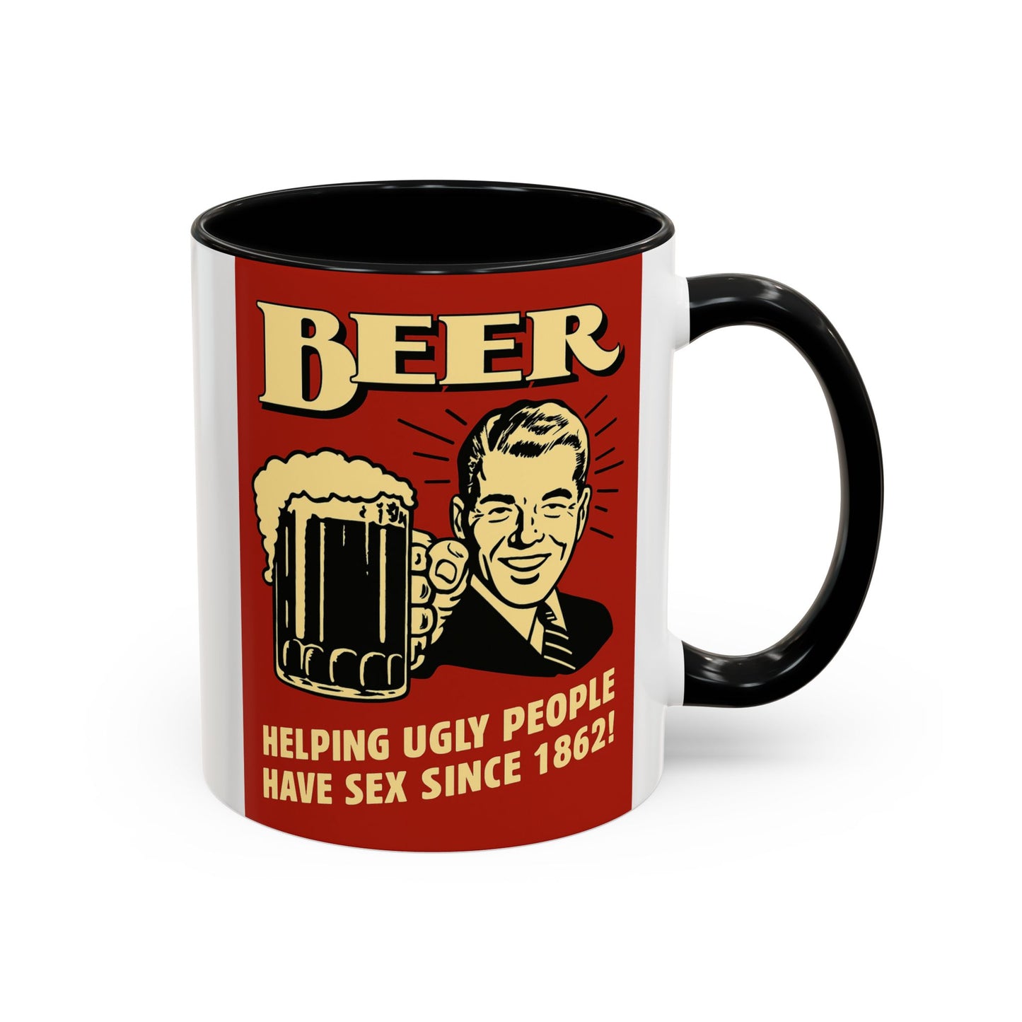 Bunte Tasse "BEER - Helping Ugly People" | Lustige Retro Bier Kaffeetasse | Vintage Geschenk für Bierliebhaber & Partyfans