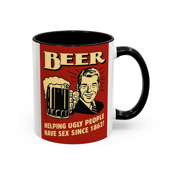 Mug coloré "BEER - Helping Ugly People" | Tasse à café bière rétro drôle | Cadeau vintage pour amateurs de bière