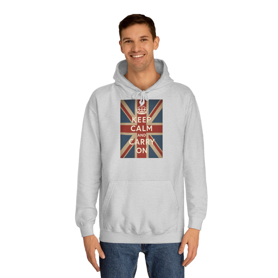 Sweat à Capuche Keep Calm and Carry On – Union Jack Drapeau Britannique Couronne Vintage Rétro pour Fans du UK