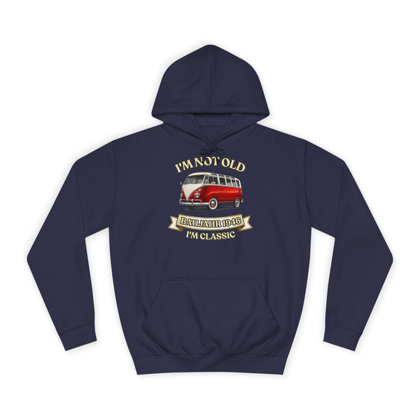 Geschenk zum 80. Geburtstag – Hoodie Jahrgang 1946 VW Bulli – Oxford Navy – Vorderseite