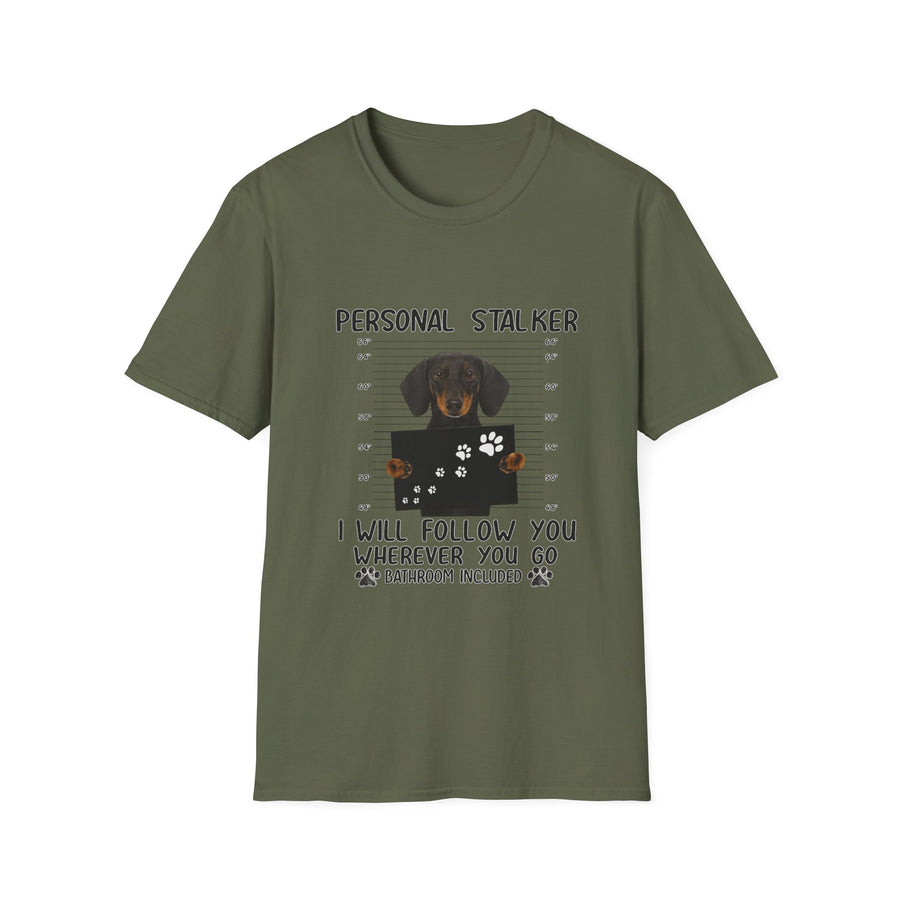 True Insights T-Shirt Dackel Personal Stalker in Militärgrün, witziges Hundeliebhaber Shirt
