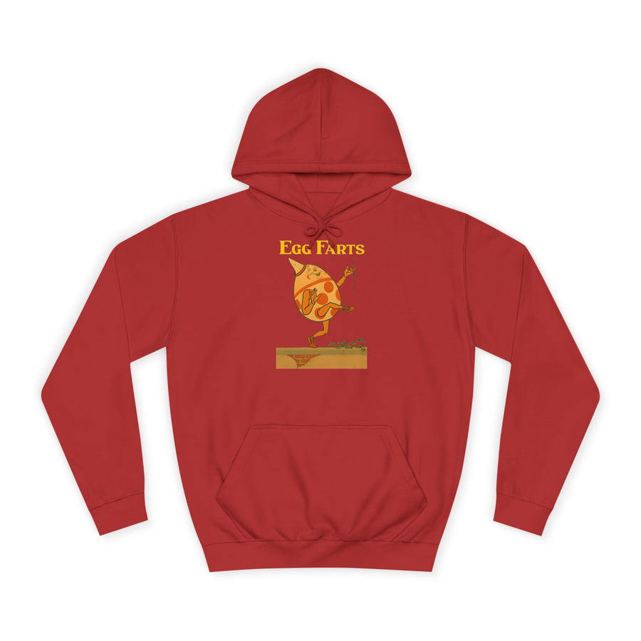 True Insights Egg Farts Hoodie – Surreales Retro-Ei-Motiv in Fire Red