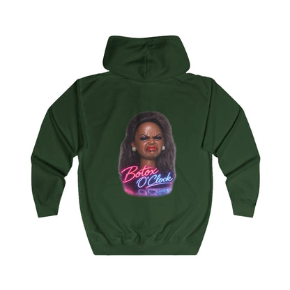 Botox O'Clock Zip Hoodie – Lustiges Neon Karikatur Motiv für Beauty-Fans, Grumpy Face Kapuzenjacke