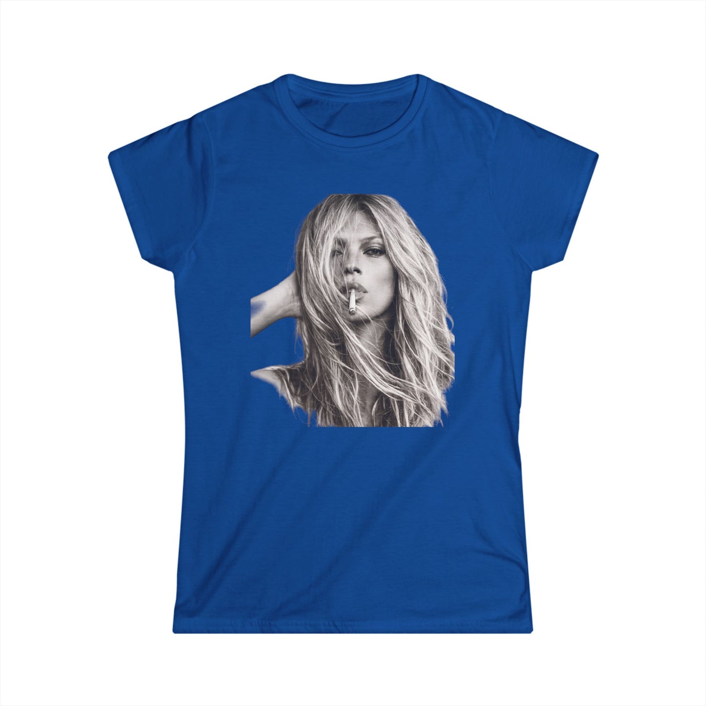 Kate Moss Damen Shirt – Ikonisches Schwar-Weiß Porträt Print, Fashion Statement T-Shirt für Trendsetter & Musikfans
