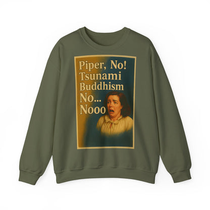 Sweatshirt – Drama Sweatshirt – „Piper, No! Tsunami. Buddhism. No... Nooo“ | True Insights Design mit Humor