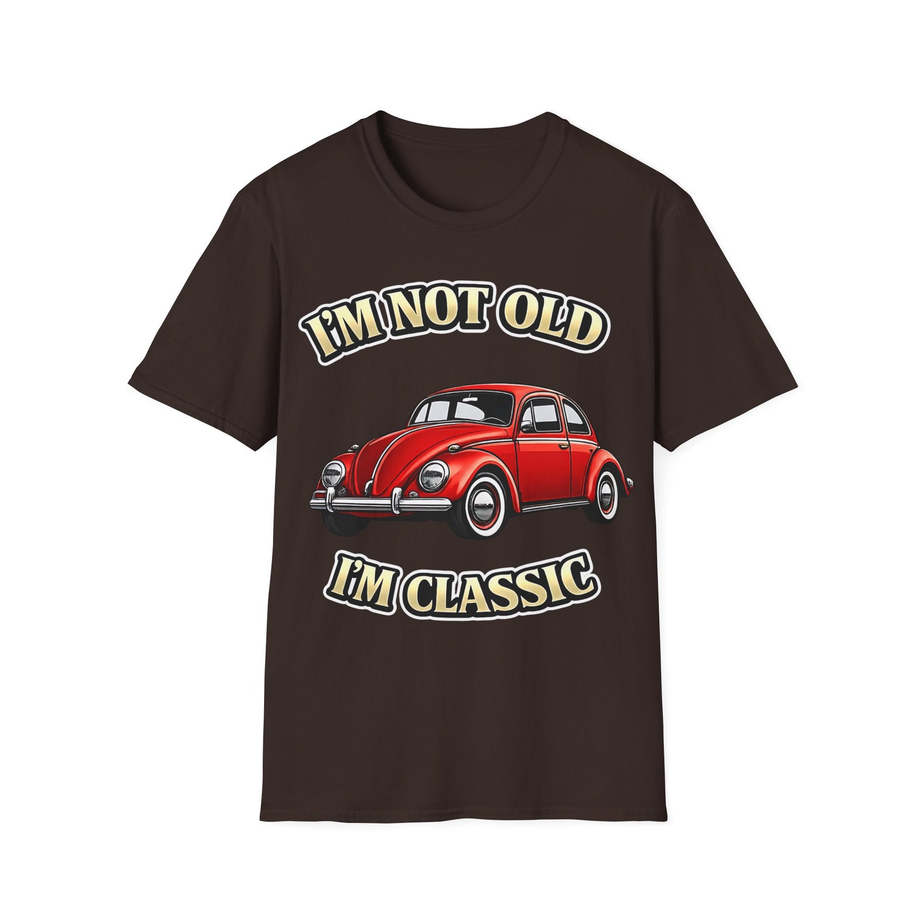 True Insights T-Shirt Vintage Käfer Oldtimer Im Not Old Im Classic in Dunkelbraun mit satirischem Print