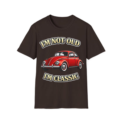 True Insights T-Shirt Vintage Käfer Oldtimer Im Not Old Im Classic in Dunkelbraun mit satirischem Print