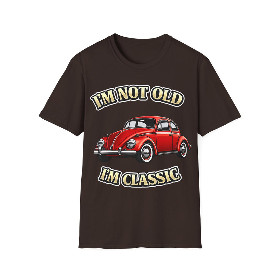 True Insights T-Shirt Vintage Käfer Oldtimer Im Not Old Im Classic in Dunkelbraun mit satirischem Print