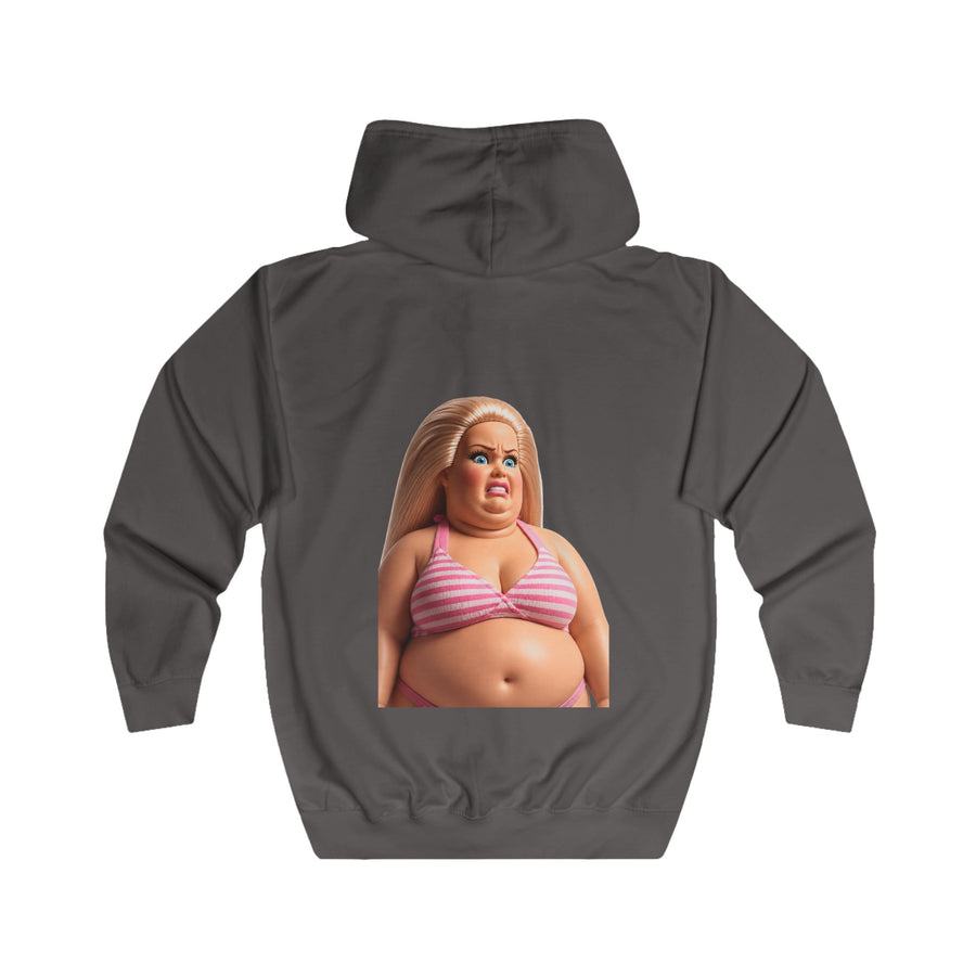 True Insights Genervte Blondine Zip-Hoodie – Lustiges Statement-Motiv mit Bikini-Puppe