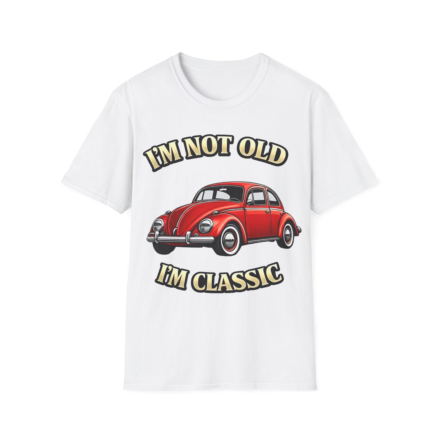 True Insights T-Shirt Vintage Käfer Oldtimer Im Not Old Im Classic in Weiß mit satirischem Retro-Print