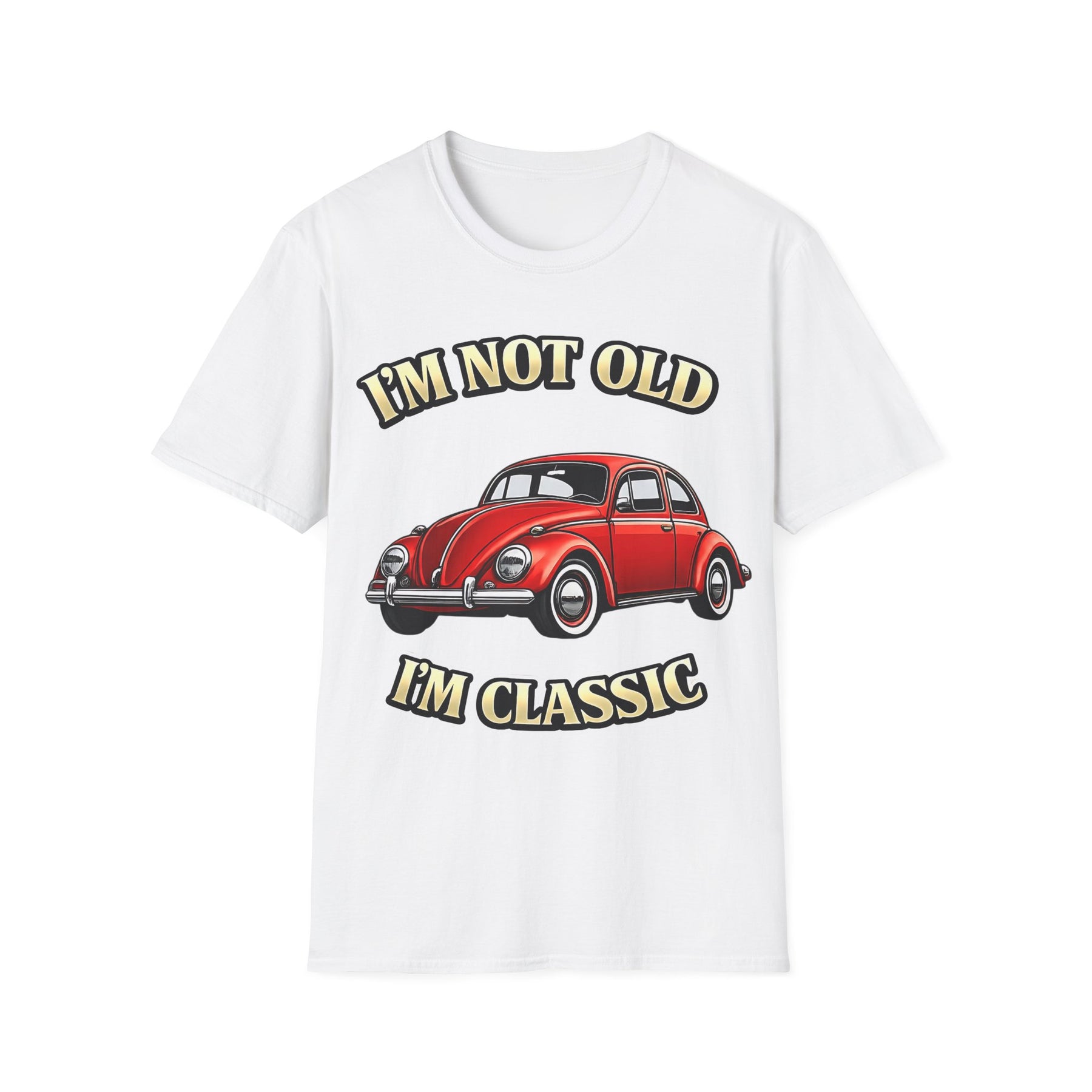 True Insights T-Shirt Vintage Käfer Oldtimer Im Not Old Im Classic in Weiß mit satirischem Retro-Print