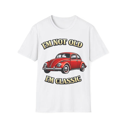 True Insights T-Shirt Vintage Käfer Oldtimer Im Not Old Im Classic in Weiß mit satirischem Retro-Print