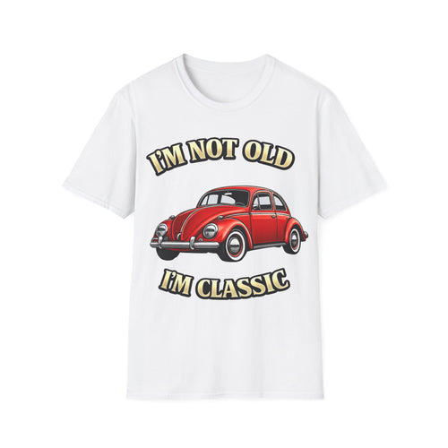 True Insights T-Shirt Vintage Käfer Oldtimer Im Not Old Im Classic in Weiß mit satirischem Retro-Print