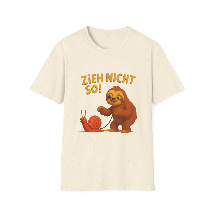 True Insights T-Shirt Faultier mit Schnecke an Leine Zieh nicht so in Natural, lustiges Geduld-Motiv