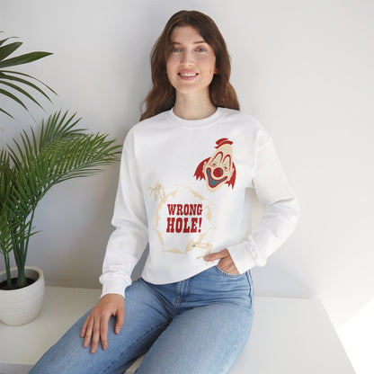 Sweatshirt – Wrong Hole! – Schwarzhumoriges Sweatshirt mit Clown-Design | True Insights Design mit Humor