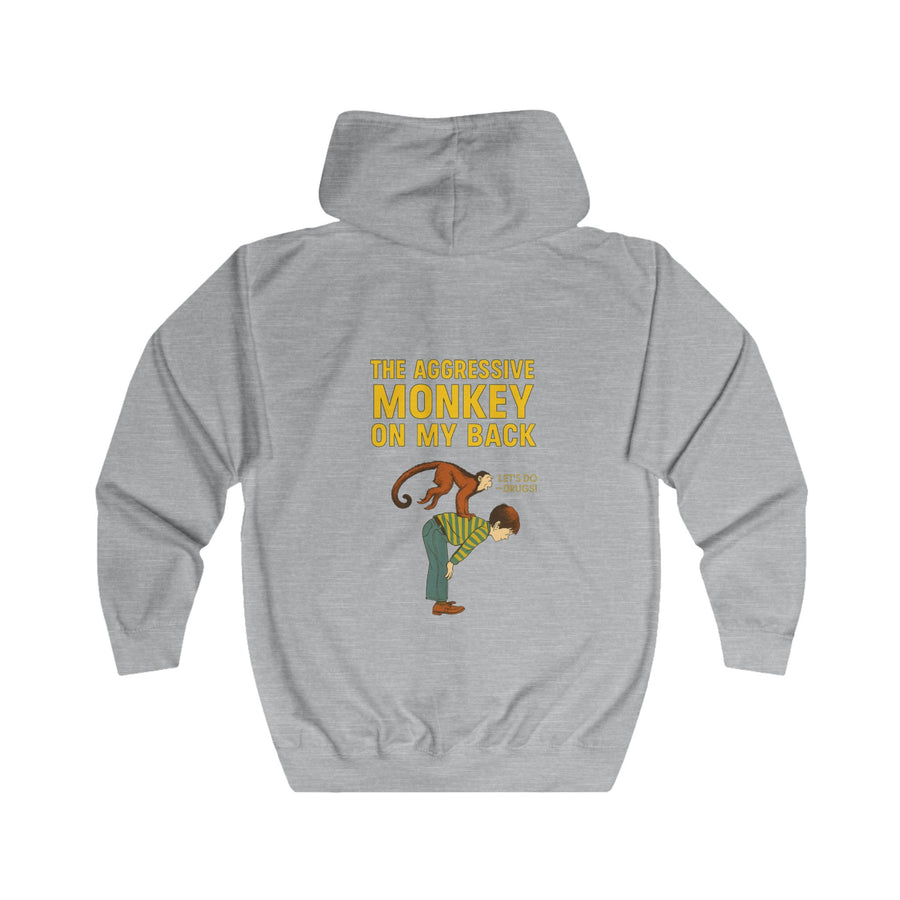 The Aggressive Monkey On My Back Zip Hoodie – Funny Vintage Parody Hoodie