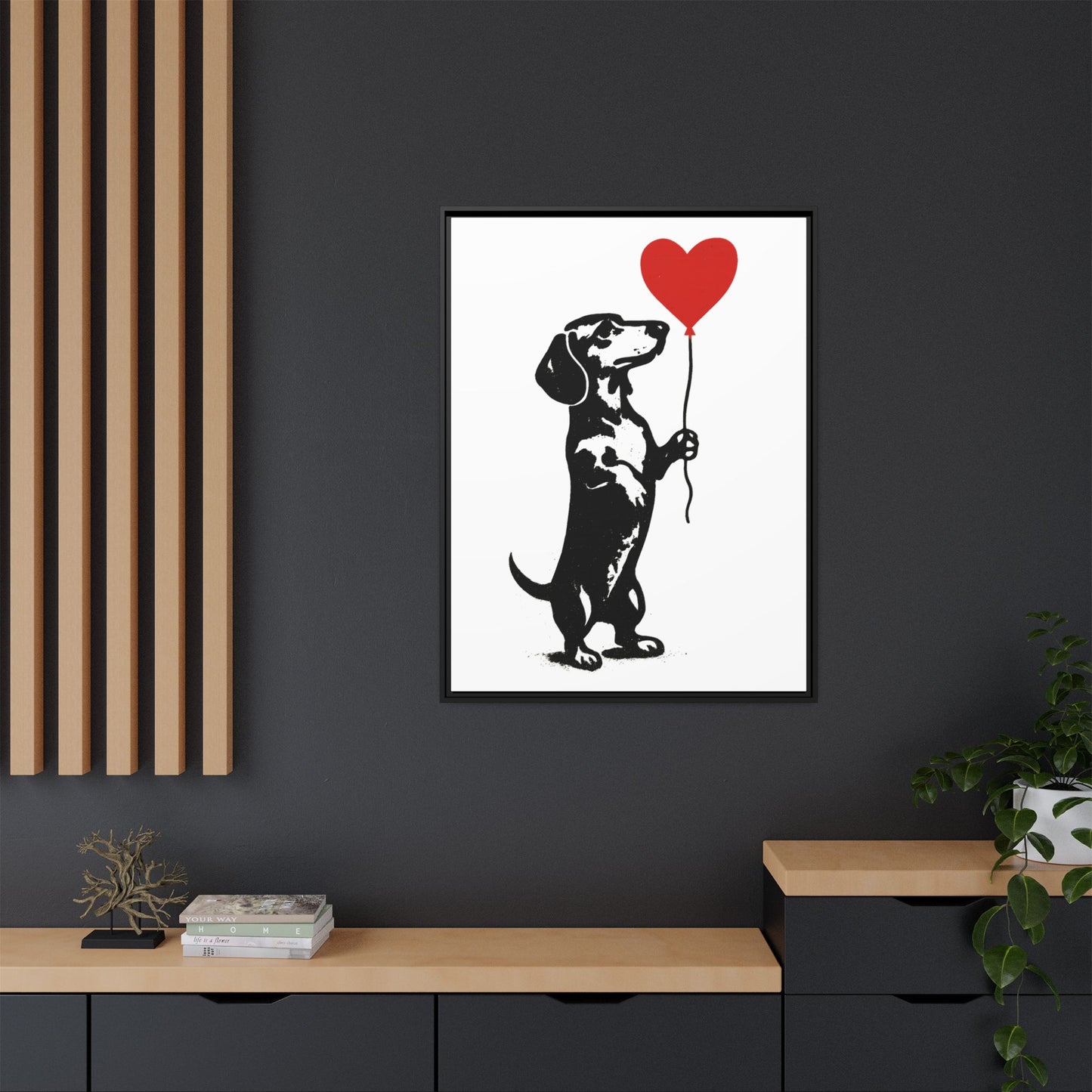 Canvas Bild – Dackel mit Herzballon