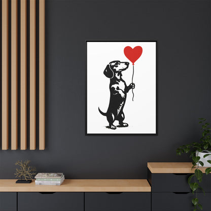 Canvas Bild – Dackel mit Herzballon