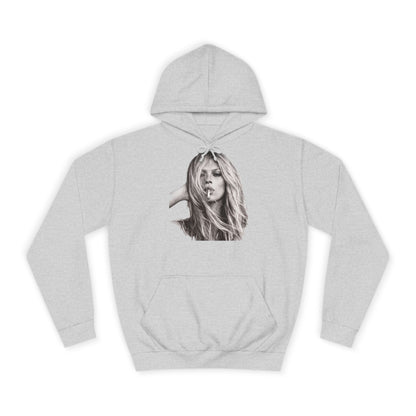 Kate Moss Hoodie – Ikonisches Schwarz-Weiß Porträt Kapuzenpullover für Fashion & Musik Fans