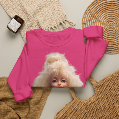 Retro Puppen Portrait T-Shirt Damen | 80er Jahre Blond Doll Fashion Shirt | Pinke Jacke Vintage Style Geschenk
