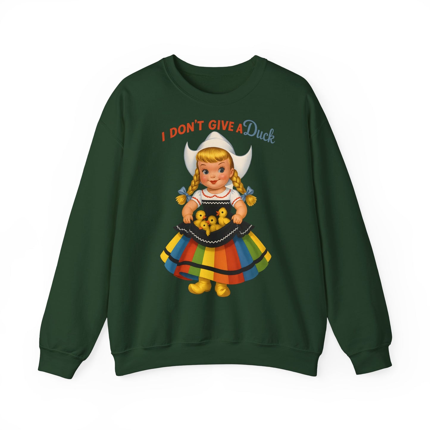 Sweatshirt – I Don't Give a Duck | Nostalgisches Vintage-Mädchen mit Küken – Humorvoll & Originell | True Insights Design mit Humor