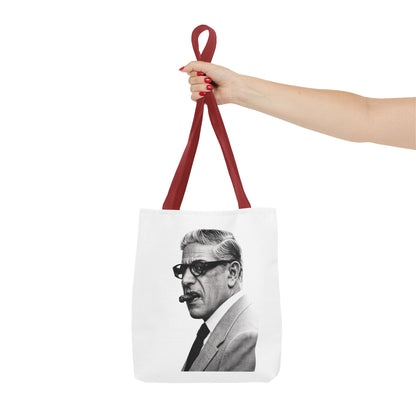Aristoteles Onassis Portrait Tote Bag – Vintage Schwarz-Weiß Zigarre Ikone Polyester Stofftasche für Stil-Liebhaber