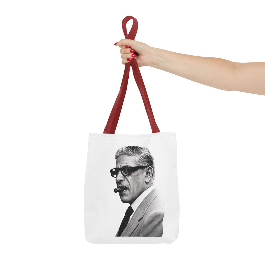 Tote Bag Portrait Aristote Onassis – Icône Vintage Noir & Blanc au Cigare, Sac en Polyester pour Amateurs de Style