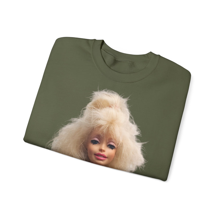 Retro Doll Portrait Women's Sweatshirt | 80s Blonde Doll Fashion | Pink Vintage Style Gift