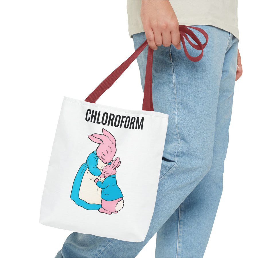 Chloroform Hasen Tote Bag - Lustige Parodie Stoffbeutel mit niedlichem Bunny Motiv - Schwarzer Humor Geschenk