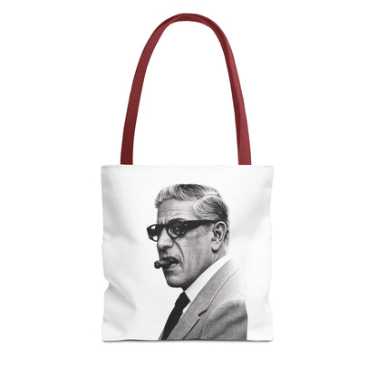 Aristoteles Onassis Portrait Tote Bag – Vintage Schwarz-Weiß Zigarre Ikone Polyester Stofftasche für Stil-Liebhaber